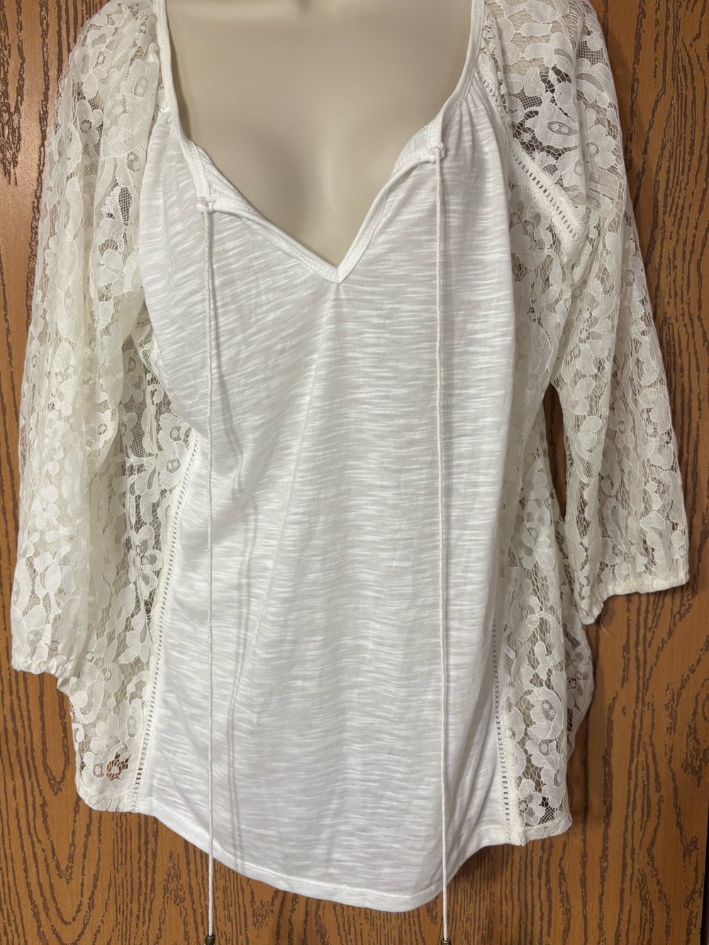 Hayden White Lace-Sleeve V-Neck Tunic